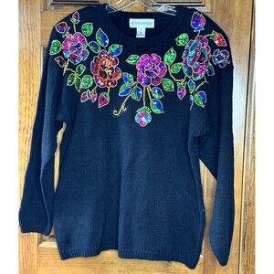 Vintage Victoria Harbour beaded sequined floral Sweater Women's Size Medium
